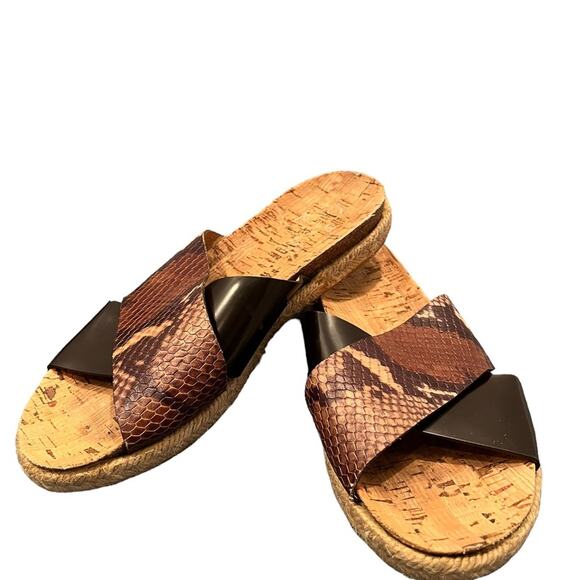 Anthro Kanna Snakeskin Brazil Python Crossover Slip On Cork Sandals 37 Shoes - Picture 9 of 9